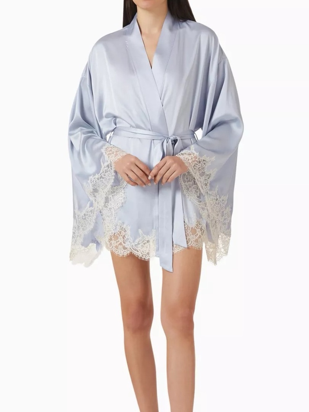 🎽 SKIMS Silk Lace Robe | Periwinkle Contrast | Sz S | NWT 🏷️